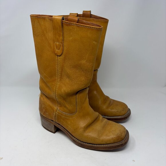 Landis Shoes - Landis Vtg Tan Leather Campus Distressed Boots Wide 9.5